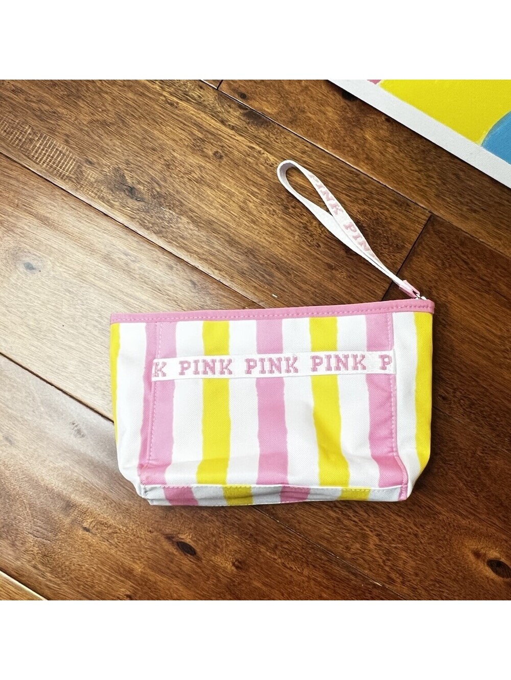 Victoria's Secret PINK Stripe Makeup Bag Wristlet Cosmetic Pouch